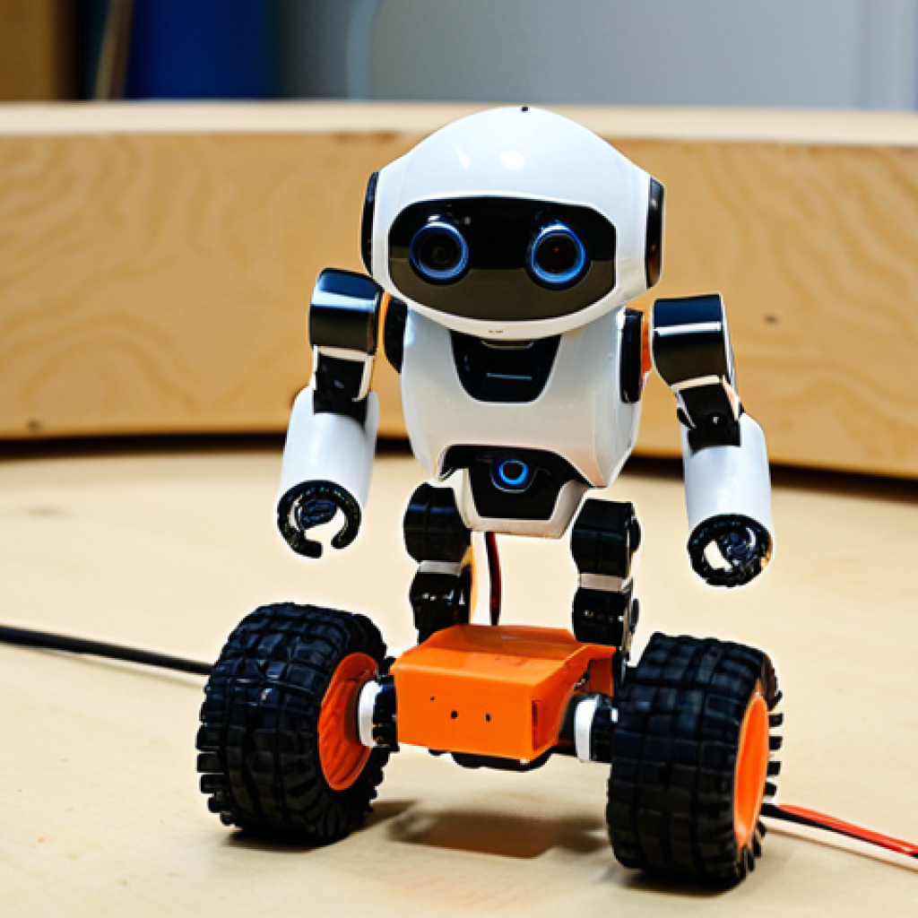 **

A small DIY robot navigating an obstacle course, using ultrasonic and infrared sensors. Focus on the sensors and the robot's ability to avoid obstacles. The robot should look like it's built with readily available components, possibly using an Arduino microcontroller.

**