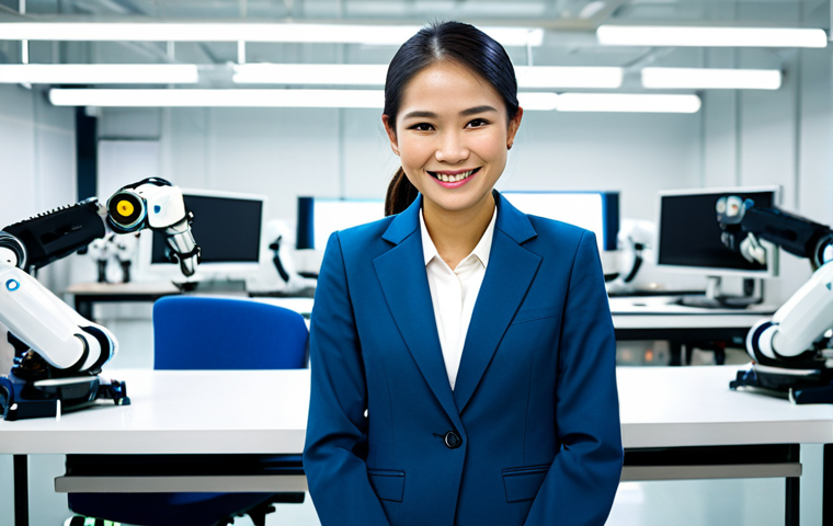 **
"A Thai female engineer in a modern, fully clothed business suit, smiling confidently in a bright, high-tech robotics lab filled with advanced equipment. Appropriate attire, professional setting, safe for work. Perfect anatomy, correct proportions, natural pose, well-formed hands, proper finger count, natural body proportions. High quality, professional photography, sharp focus."
**