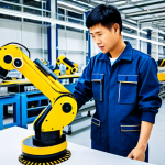 **

A professional Thai engineer in a modern factory setting, overseeing robotic arm assembly line, fully clothed in appropriate industrial attire, safe for work, perfect anatomy, natural proportions, professional setting, well-lit, high-quality, family-friendly.

**