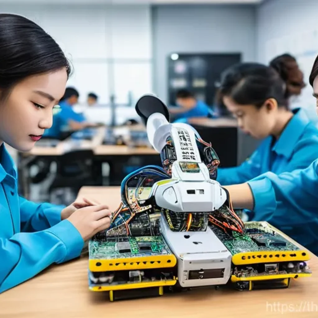 로봇기술사 실무 경험 쌓는 법 - **"A vibrant and modern robotics university lab in Thailand, bustling with a diverse group of young ...