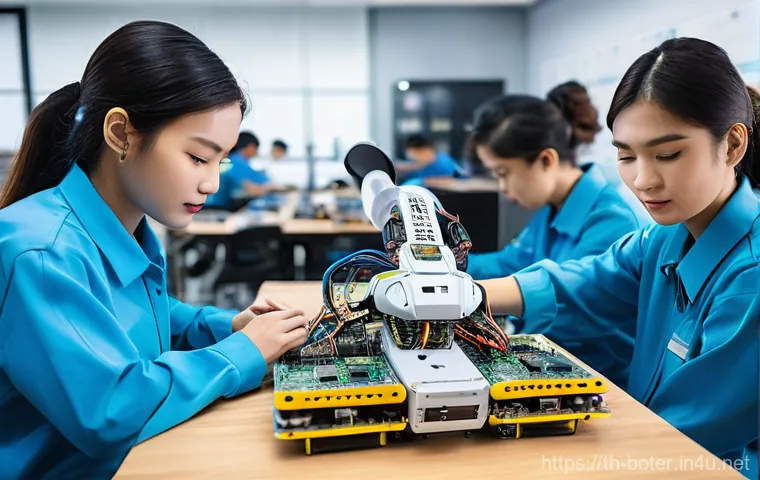 로봇기술사 실무 경험 쌓는 법 - **"A vibrant and modern robotics university lab in Thailand, bustling with a diverse group of young ...