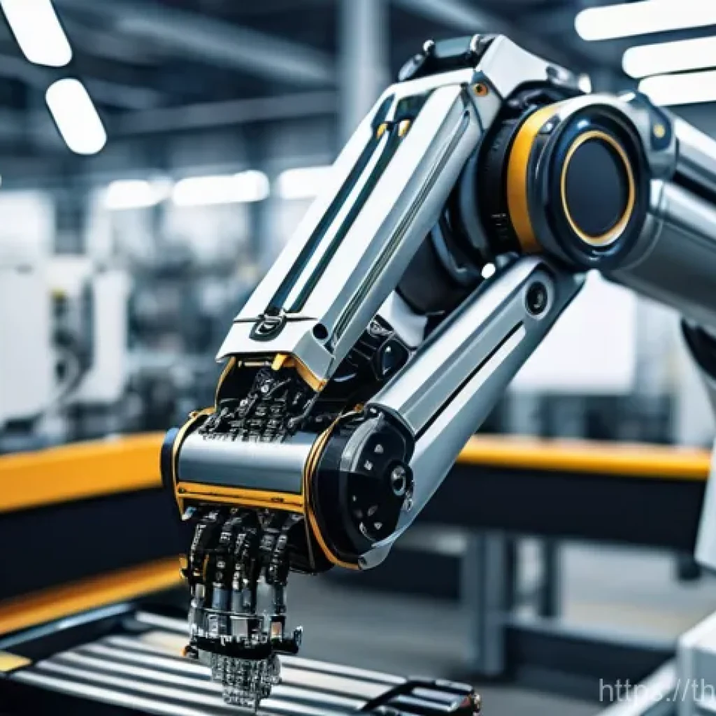 로봇기술사와 로봇 비전 시스템 - **Prompt 1: Advanced Robot Vision in a Modern Factory**
    A highly detailed, close-up shot of a so...