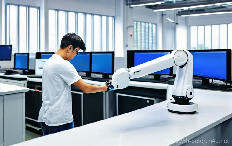 로봇기술사와 스마트 팩토리 - **Prompt 2: Automated Efficiency of a Smart Factory**
    "An aerial or wide-angle shot of a highly ...