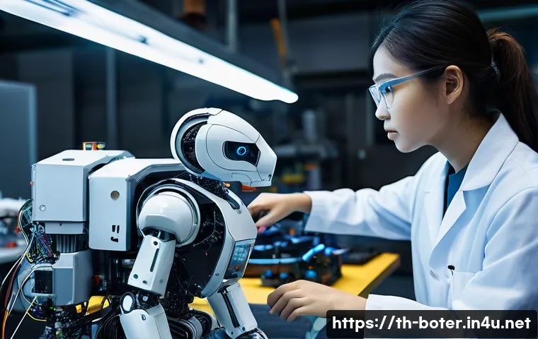 로봇기술사와 딥러닝 기반 로봇 제어 - **Prompt:** "A futuristic robotics lab in Bangkok, Thailand. A young female Thai engineer wearing sa...