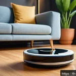 Home 20 로봇기술사와 로봇 혁신 사례 - A modern Thai household scene featuring a sleek, intelligent home cleaning robot navigating a spacio...