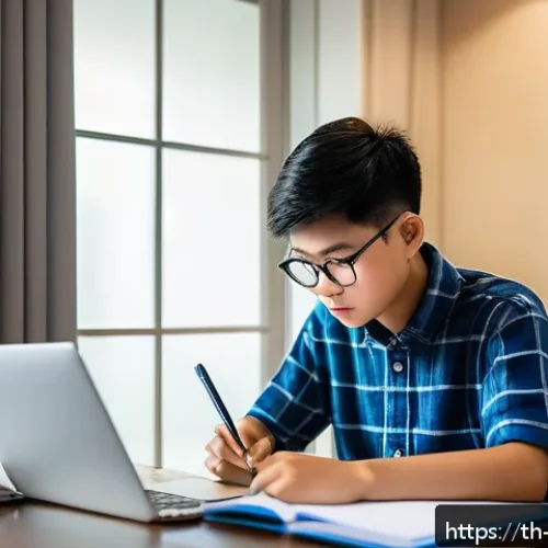 Home 30 로봇기술사 자격증 독학 방법 - A focused young Thai student studying robotics exam preparation in a quiet, well-organized study cor...