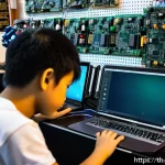 Home 23 로봇기술사와 효율적인 학습 전략 - A detailed scene of a young Thai robotics enthusiast sitting at a modern workspace filled with elect...